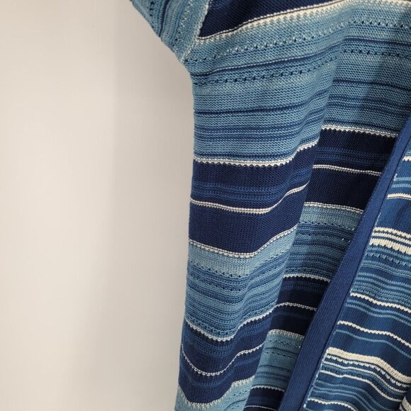 Lauren Ralph Lauren womens Large Blue Stripe knit open front fringe cardigan NWT - Picture 2 of 13